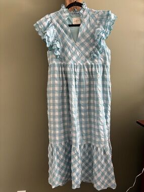 Umgee / Light Blue / Cottagecore / Gingham Midi Dress / Ruffle Sleeve